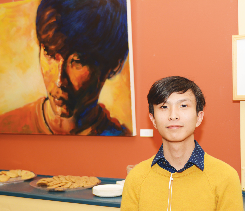 Joschua Setiawan ('18) in front of his piece which was awarded Honorable Mention.