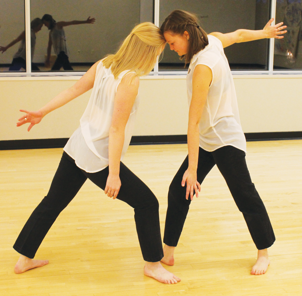Haley Steffen (‘19) and Lindsey Ahlers (‘18) dance in the Center for the Arts.
