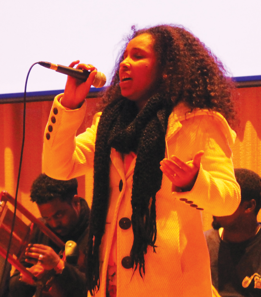 Selamnesh Zemene from Ethiopa performs at the lecuture in the Center for Faith and Life Recital Hall.