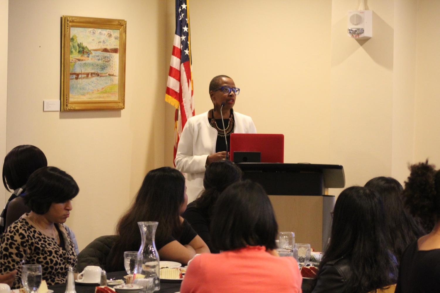 Interim Dean for Institutional Equity and Inclusion Lisa Scott delivers a speech during the Women of Color Reception Dinner on Oct. 25.