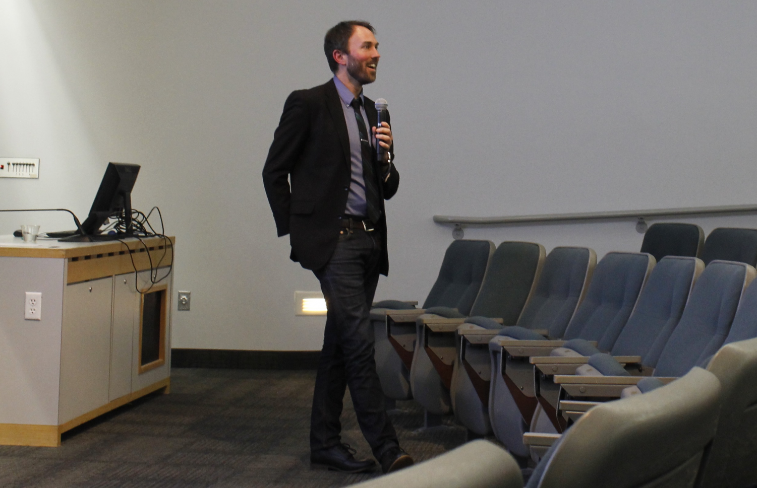 Visiting Assistant Professor of Scandinavian studies Andy Meyer gives lecture on his years as a Fulbright Roving Scholar.