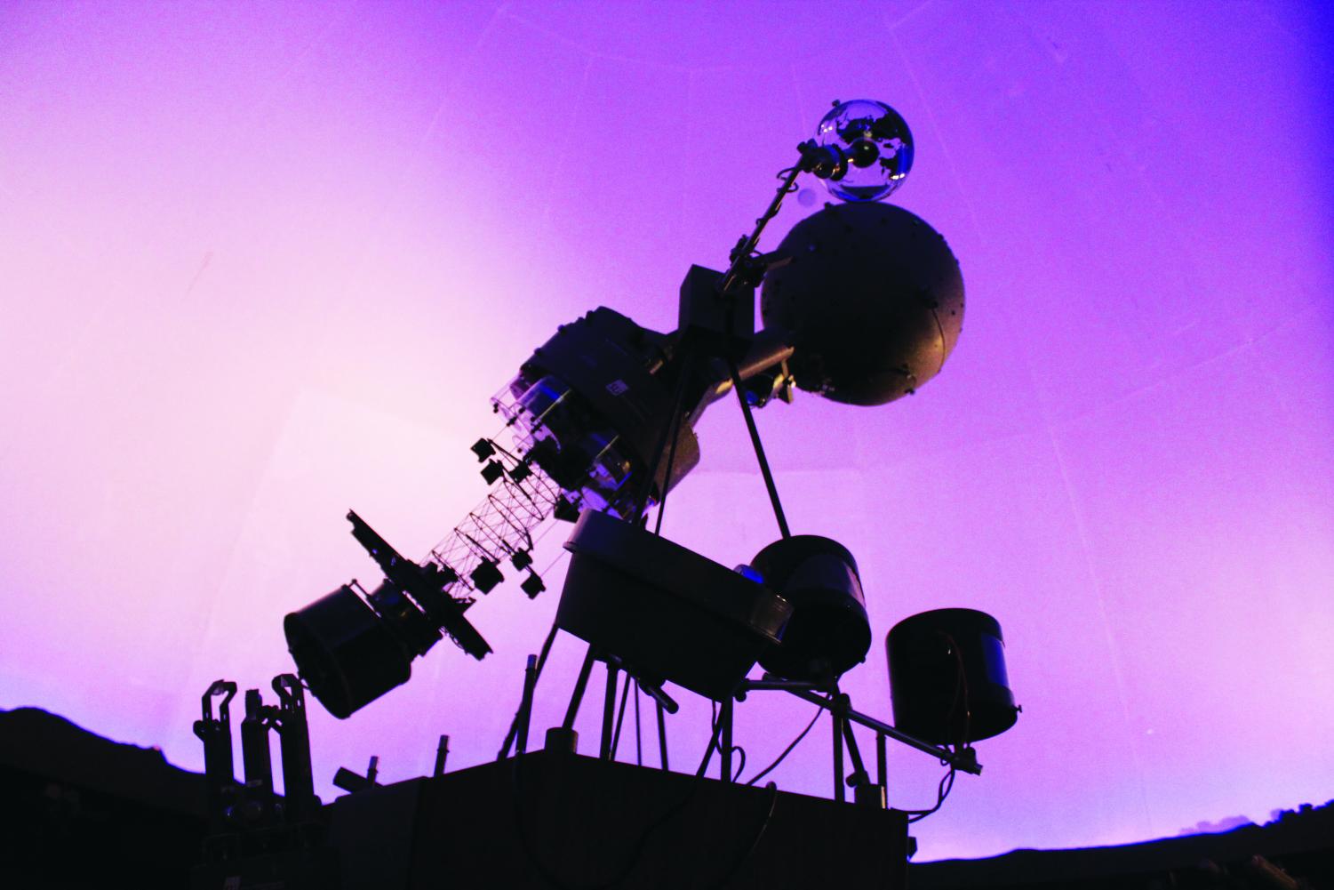 The strobe and projector before the show in the Emil C. Miller Planetarium.