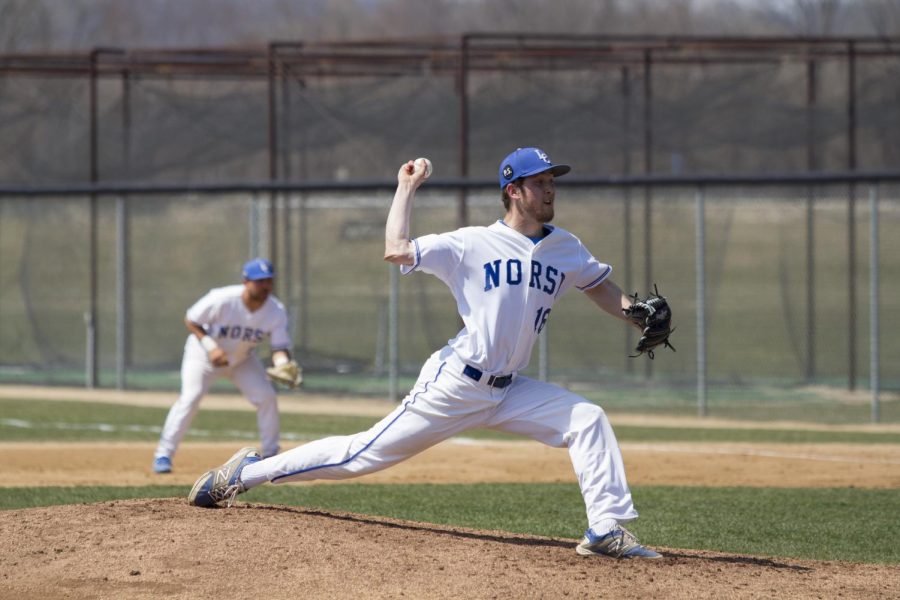 Colin Coffey (‘19) winds up for the pitch during a game.                                          