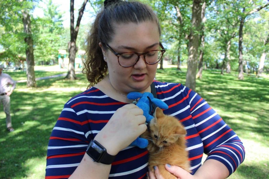 Caitlyn+Hayden+%28%E2%80%9821%29++holds+a+one+month+old+kitten+named+Ginger+Baker+from+the+Humane+Society