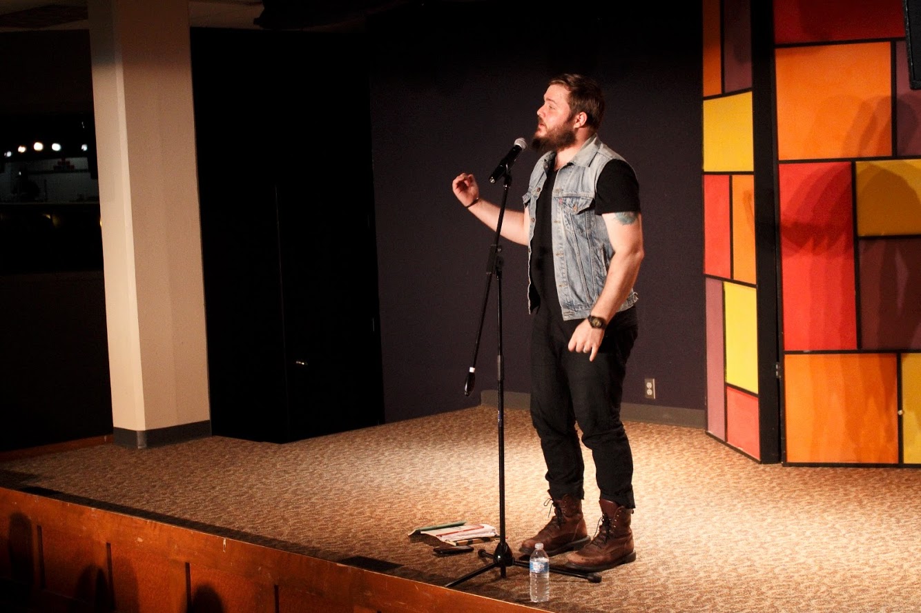 Spoken word artist Neil Hilborn performed 11 of his poems for a crowd of 150 people in Marty’s on Friday, Sept. 7.