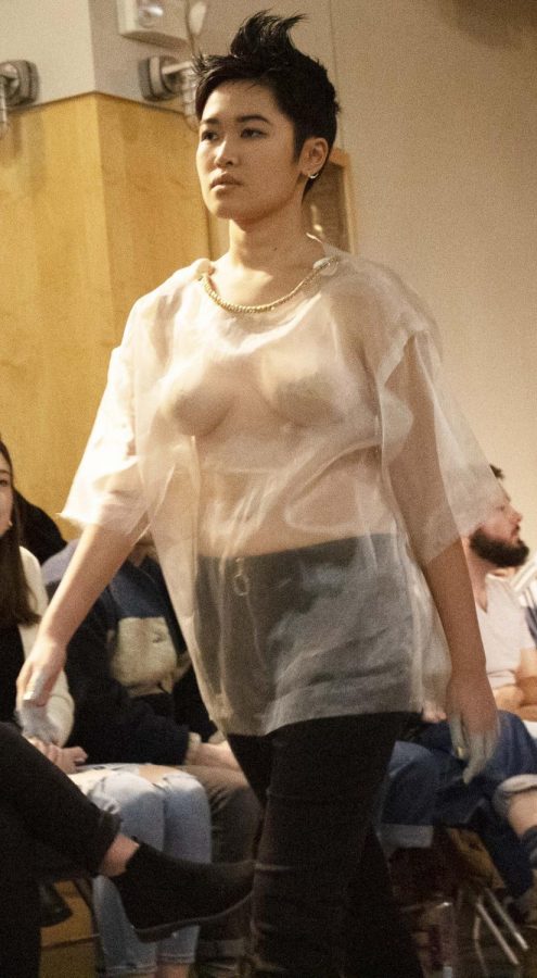 Faye Lee ('21) models a sheer piece from the "APHRODISIAC" collection.