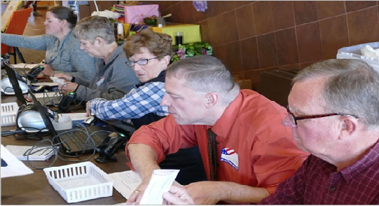 Community volunteers manned the polls in the Dahl Centennial Union (photo from 2018).