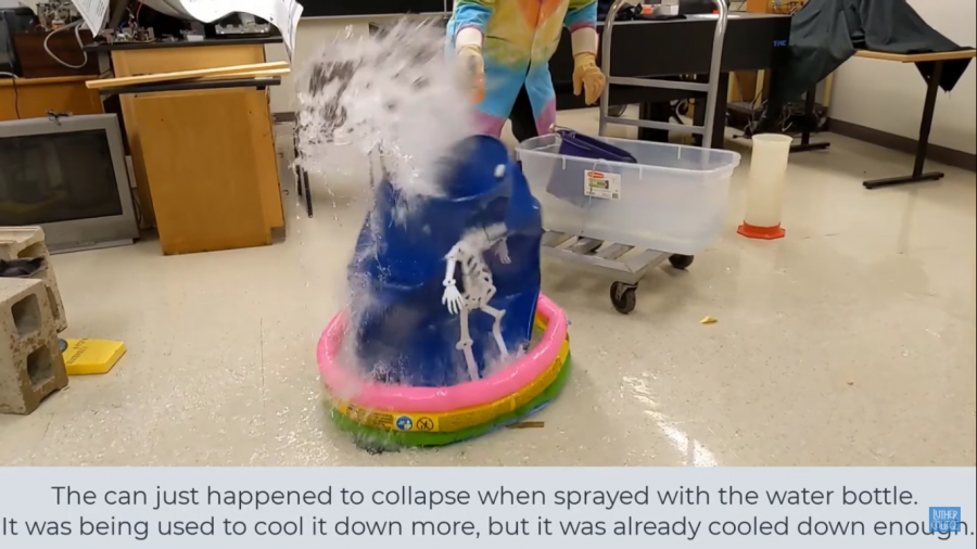 Professor of Physics Dr.Pedlar’s imploding water bottle experiment. 