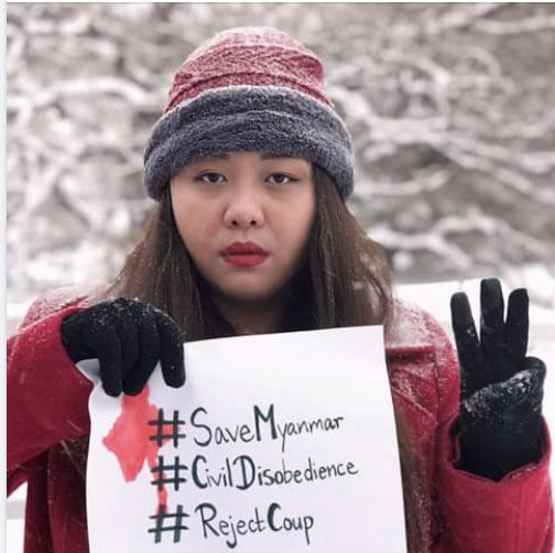 Nora Nyi Myint participating in a social media campaign.