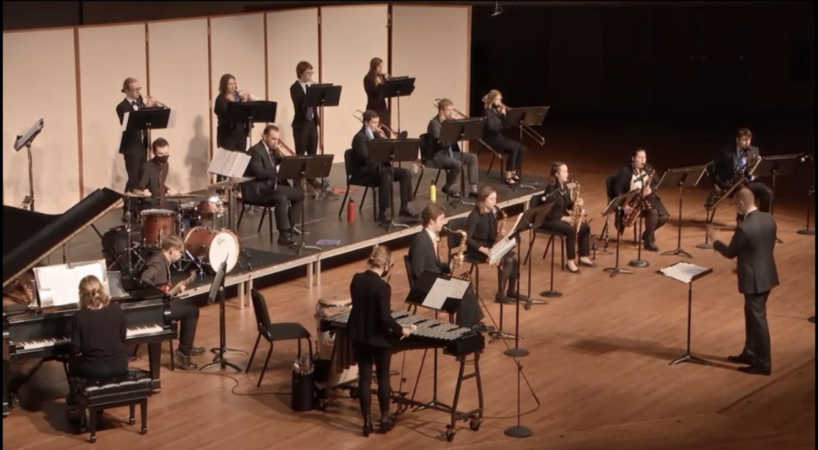 Luther College jazz band performed virtual concert on Saturday, March 6th, in the Center for Faith and Life. Photo courtesy of McKinley Leinweber ('24).