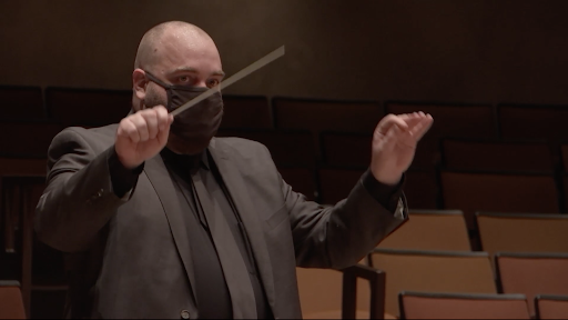 Visiting Professor of Music Cory Near conducts the Luther College Concert Band. Photo courtesy of Jackson Geadelmann | CHIPS