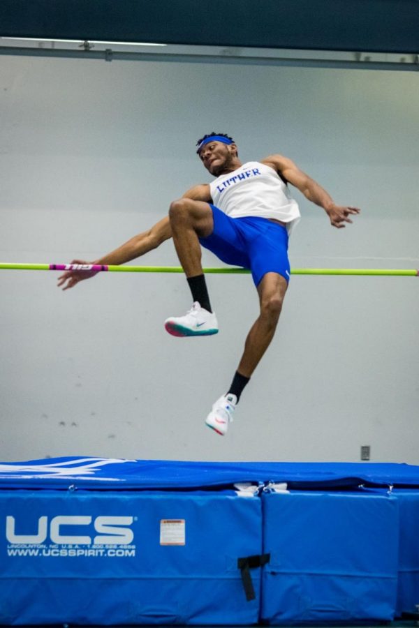 Jaden Bilal (‘24) during the American Rivers Conference Track and Field Triangular on February 27, 2021.