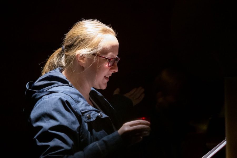 Luther College director of campus ministries and college pastor Melissa Bills leads a candlelight worship service on December 12, 2021. Bills was recently installed on February 11 during a chapel service. (Photo courtesy of Luther Photo Bureau)
