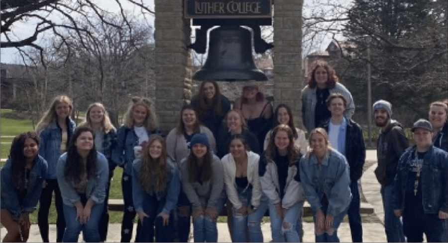 Denim Day participants gathered in front of the Luther Bell.                                                         Photo courtesy of NASA Instagram