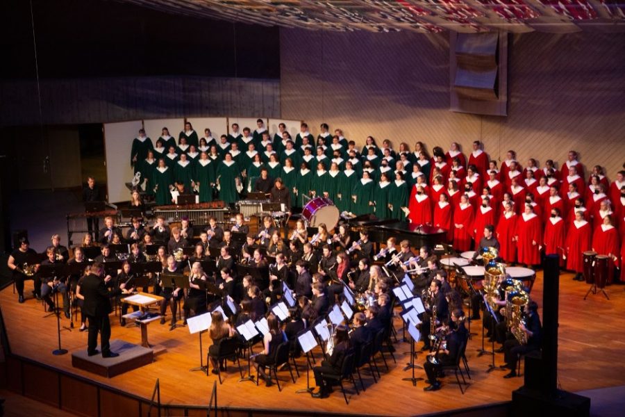 Photo: Photo Bureau 
The Symphonic Band, joined by the Cathedral and Collegiate choirs, perform at the Family Weekend Concert.