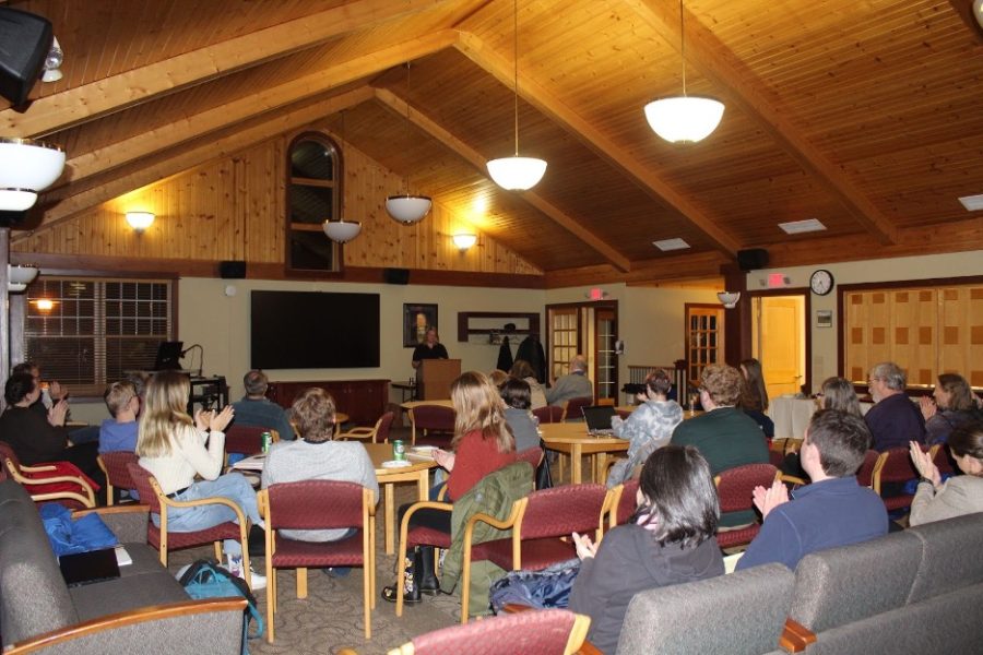 Associate Professor of History Anna Peterson presents to attendees in Shirley Baker Commons. Photo courtesy of Korpo M. Selay.