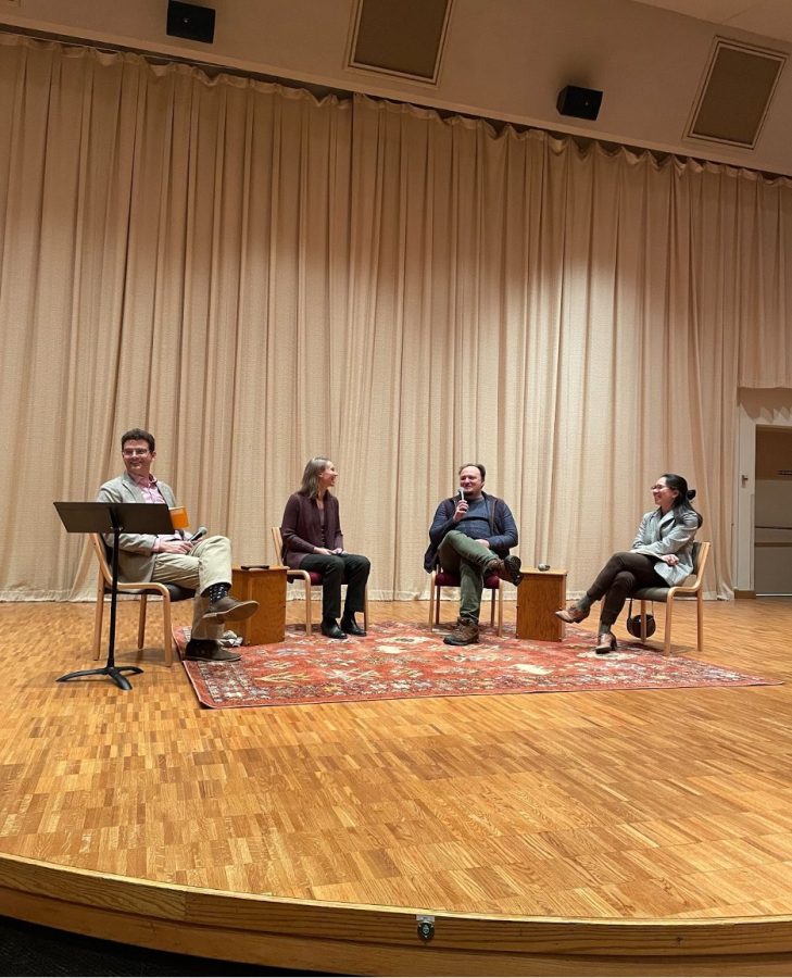 From left to right: Professors of Music Andrew Whitfield and Heather Armstrong, Professor of Theater Robert “Bobby” Vrtis, and Assistant Professor of Music Adrianna L. Tam. Photo courtesy of Korpo M. Selay (‘26)