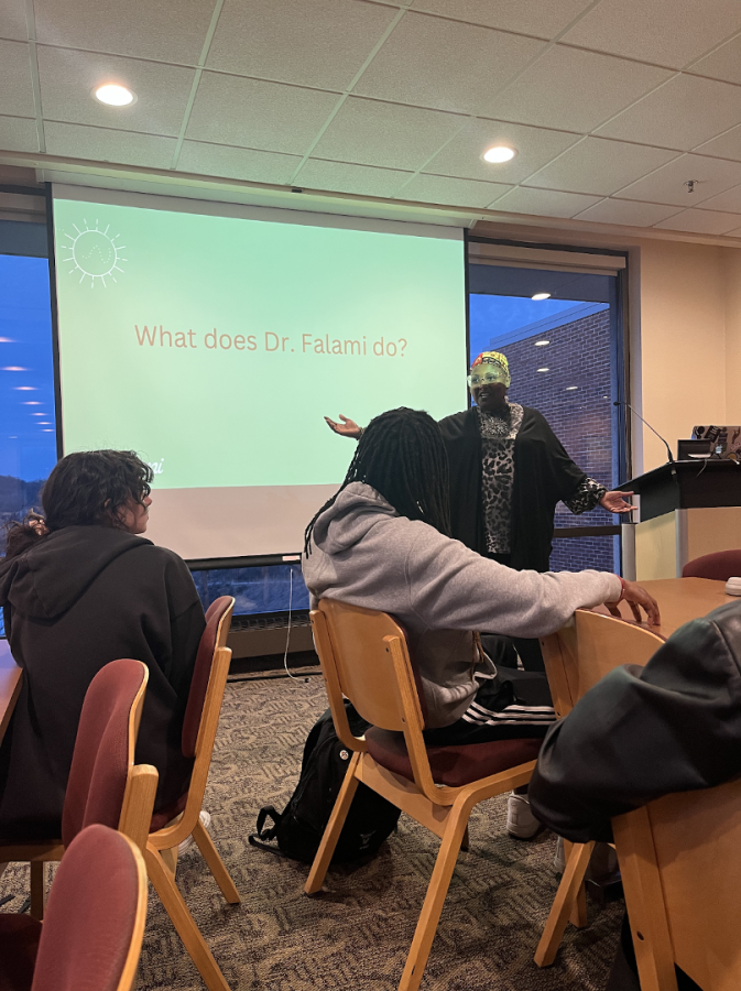 Dr. Y. “Falami” Devoe held separate wellness workshops for faculty, staff and students on Tuesday, March 7. Photo courtesy of Andrea Triminio (‘26). 