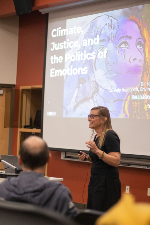Dr. Sarah Jaquette Ray presented “Climate, Justice, and the Politics of Emotions” to the Luther community on Tuesday, April 18. Photo courtesy of Armando Jenkins-Vazquez (‘21). 