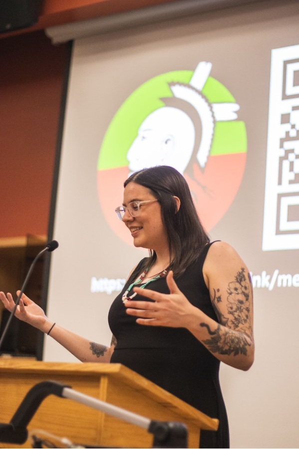 Assistant Professor of Indigenous Nations Studies at Portland State University Kali Simmons visited Luther on April 12 to speak on the representation of indigenous people in horror cinema. Photo courtesy of Armando Jenkins-Vazquez (‘21) 