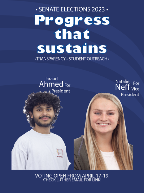 Jaraad Ahmed (‘25) and Natalie Neff (‘24) were named President and Vice President, respectively, for the 2023-2024 Student Senate. Photo courtesy of Natalie Neff