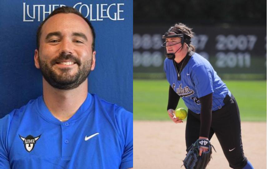 Shane Miller (left) and Kendra Cooper (23, right) are Athletic Performance coaches for Luthers student-athletes. Photos courtesy of luthernorse.com and Luther College Photo Bureau.