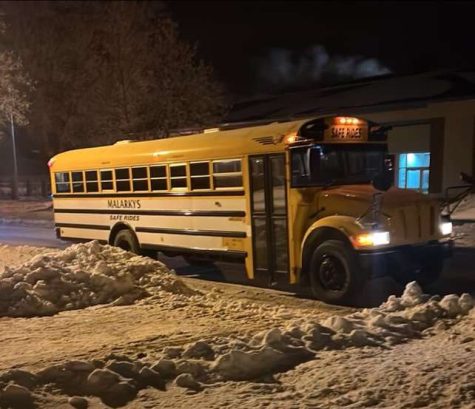 In Storm Lake, Iowa, this school bus is driven by owners of Malarky's Bar and Grill and is used to transport Buena Vista University students safely to the bar and back to campus. Photo courtesy of The Tack Online.