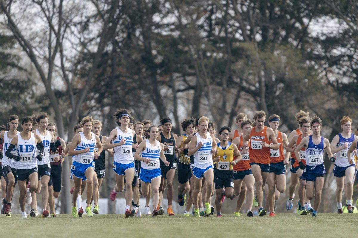 Luther+Mens+Cross+Country+starts+off+after+the+gun+at+the+regional+meet+at+Wartburg+College+on+Novermber+11.