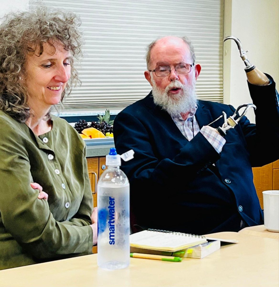 Fr. Michael Lapsley and Marina Cantacuzino during The Morality of Forgiveness on April 17. Photo courtesy of @ForgivenessProj on X.