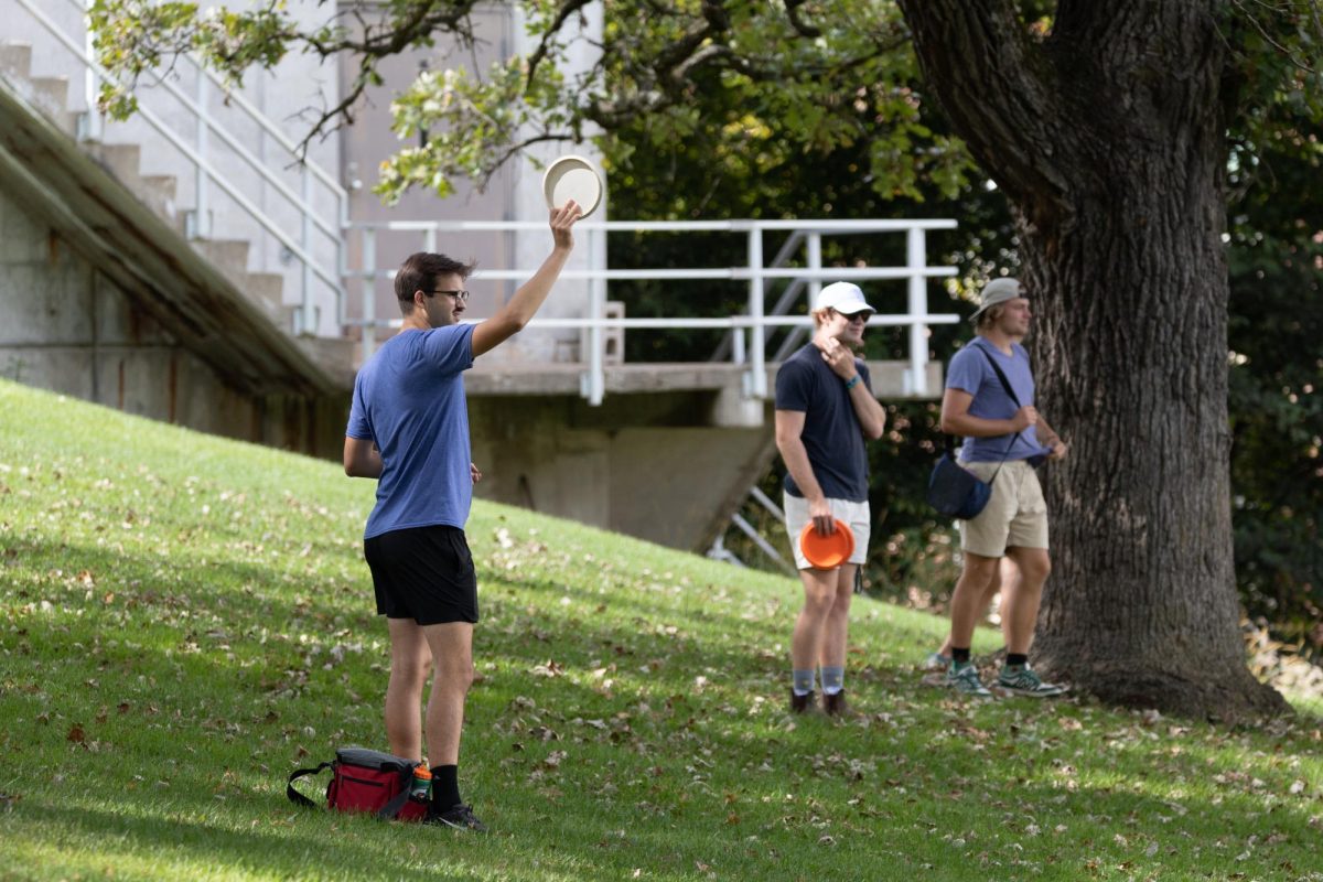 Pictured left to right on hole 4 of Luther's Disc Golf Course: Connor Sandman ('27), Isaiah Kahl (‘26),
Karl Anderson (‘27)
