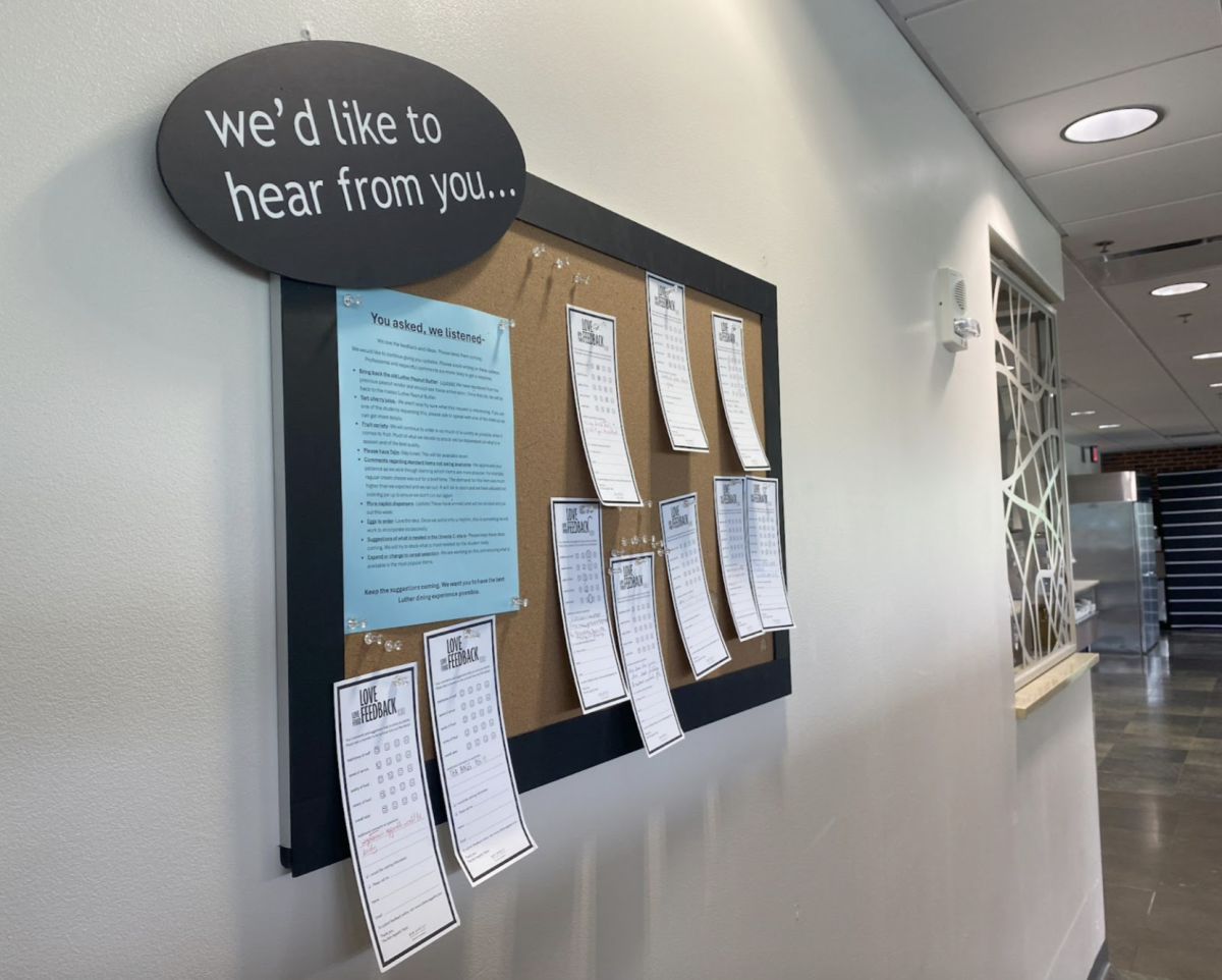 The suggestion board, located near the Caf’s exit, where students can leave their feedback. 