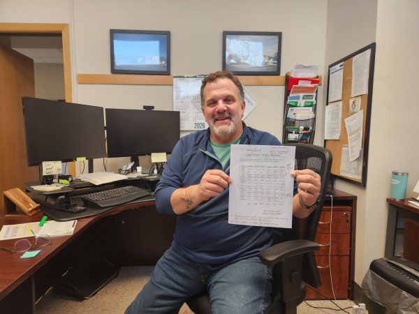 EARL transportation director Ken Wohlford holds up the Luther route’s schedule.